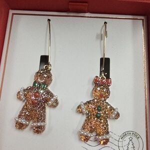 NWT Betsey Johnson Jingle & Joy Boy Girl Gingerbread Man Dangle Drop Earrings